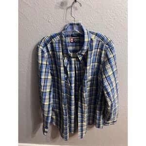Chaps‎ Button Down Mens Shirt Blue Plaid Long Sleeve  Size Medium